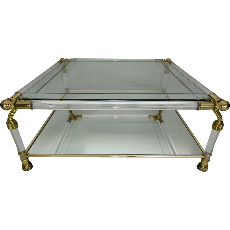 Vintage glass and gilded brass coffee table