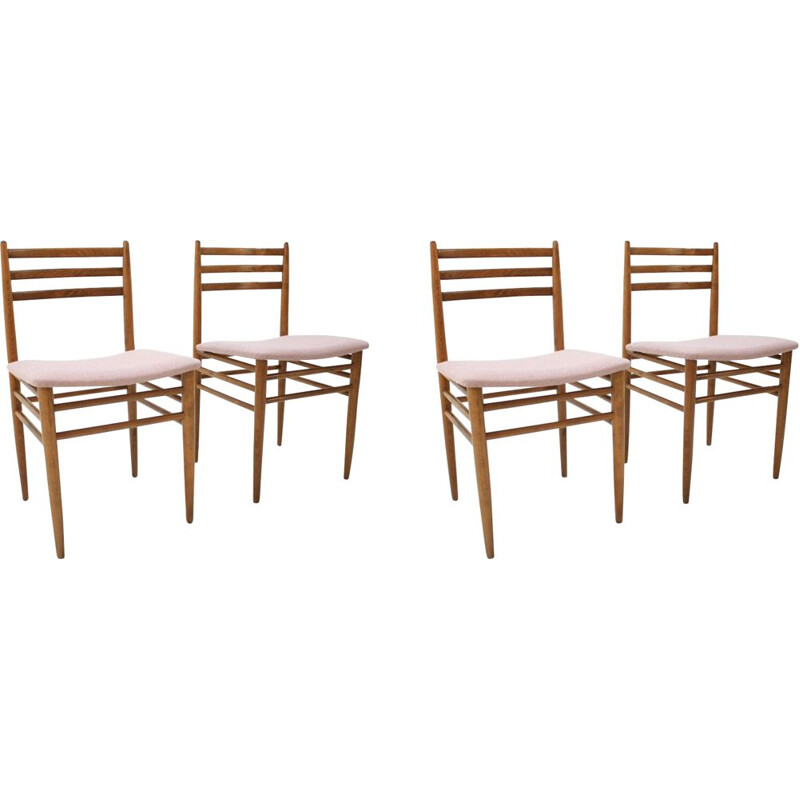 Set of 4 vintage chairs in pink fabric