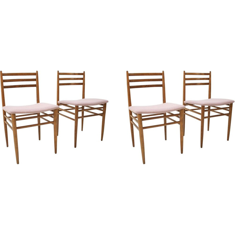 Suite aus 4 Vintage-Stühlen mit rosa Stoffbezug