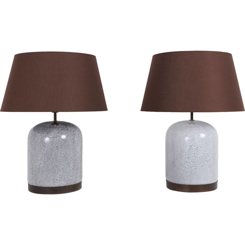Set of 2 vintage Italian lamps in ceramic with brown shades