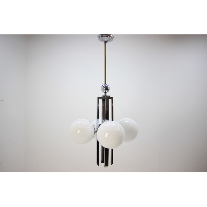 Vintage pendant lamp in glass and chromed metal