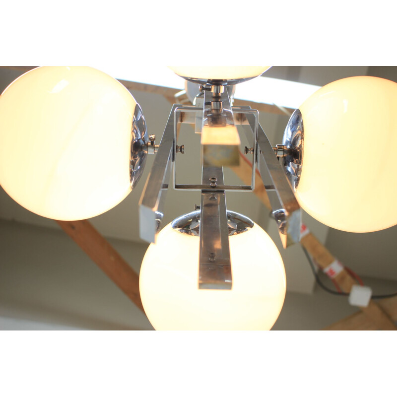 Vintage pendant lamp in glass and chromed metal