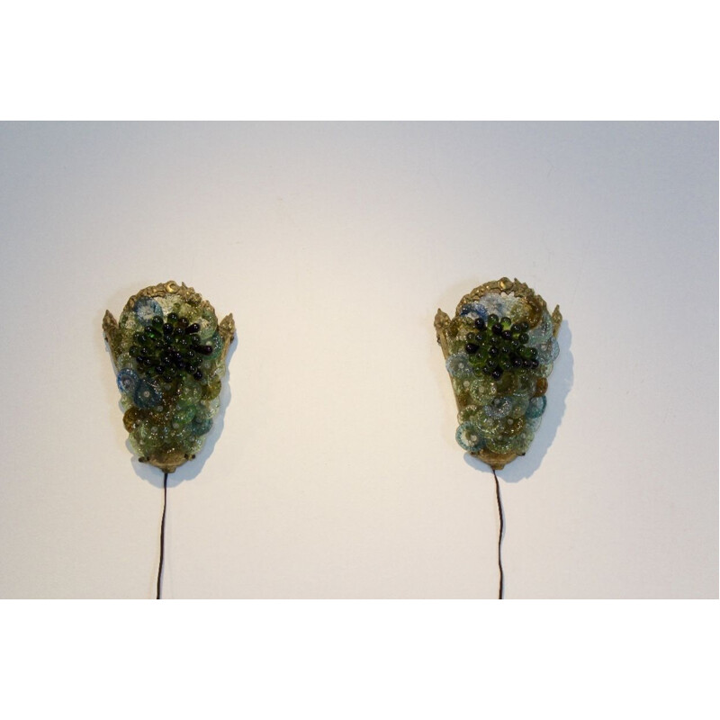 Pair of vintage wall lamps in Murano glass