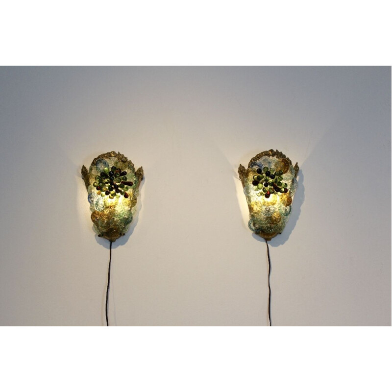 Pair of vintage wall lamps in Murano glass