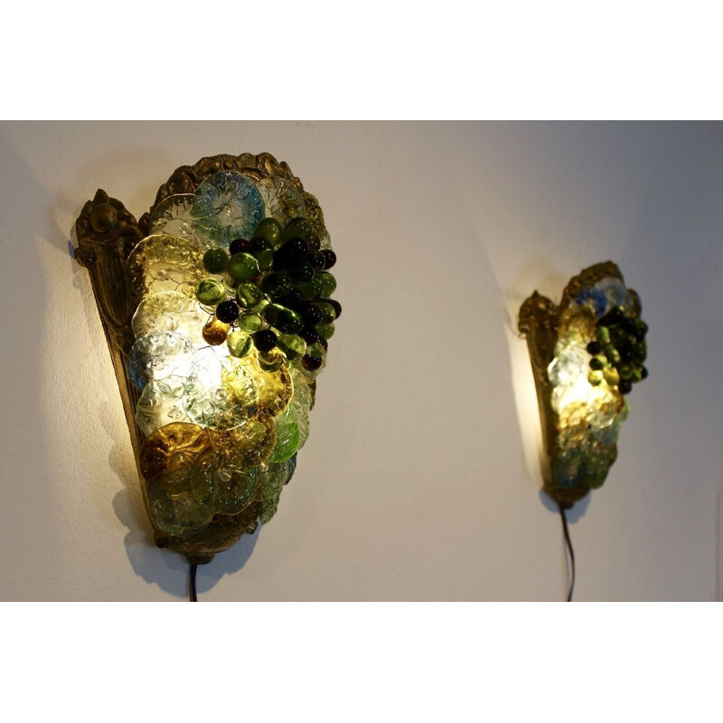 Pair of vintage wall lamps in Murano glass