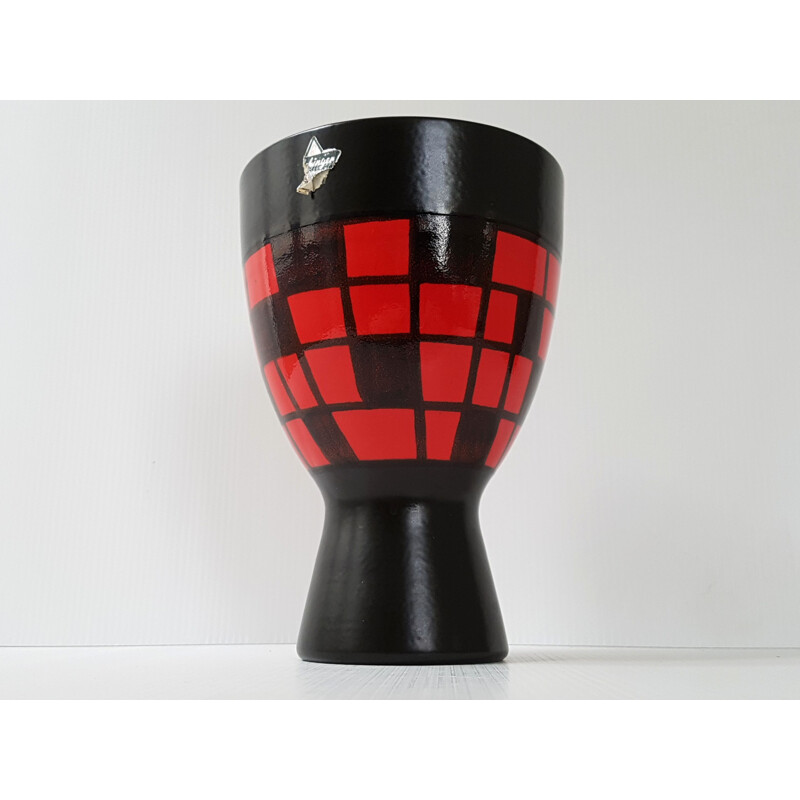 Red and black diabolo vase by Elchinger