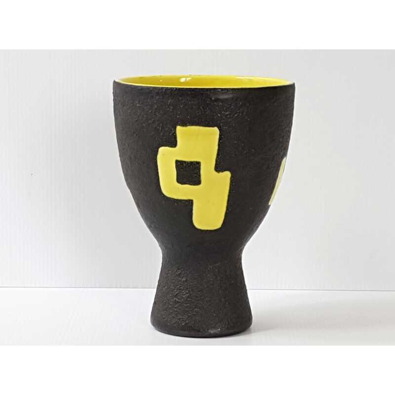 Yellow and black diabolo vase by Elchinger