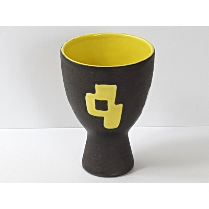 Yellow and black diabolo vase by Elchinger