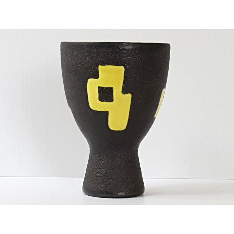 Vase diabolo jaune et noir par Elchinger