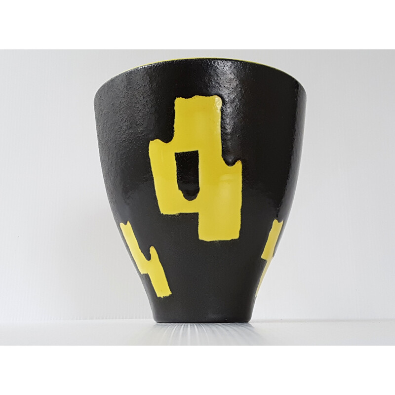 Yellow and black ceramic vase by Elchinger