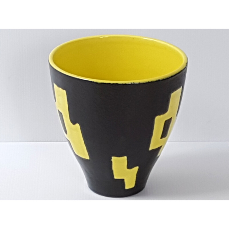 Vase jaune et noir en céramique par Elchinger