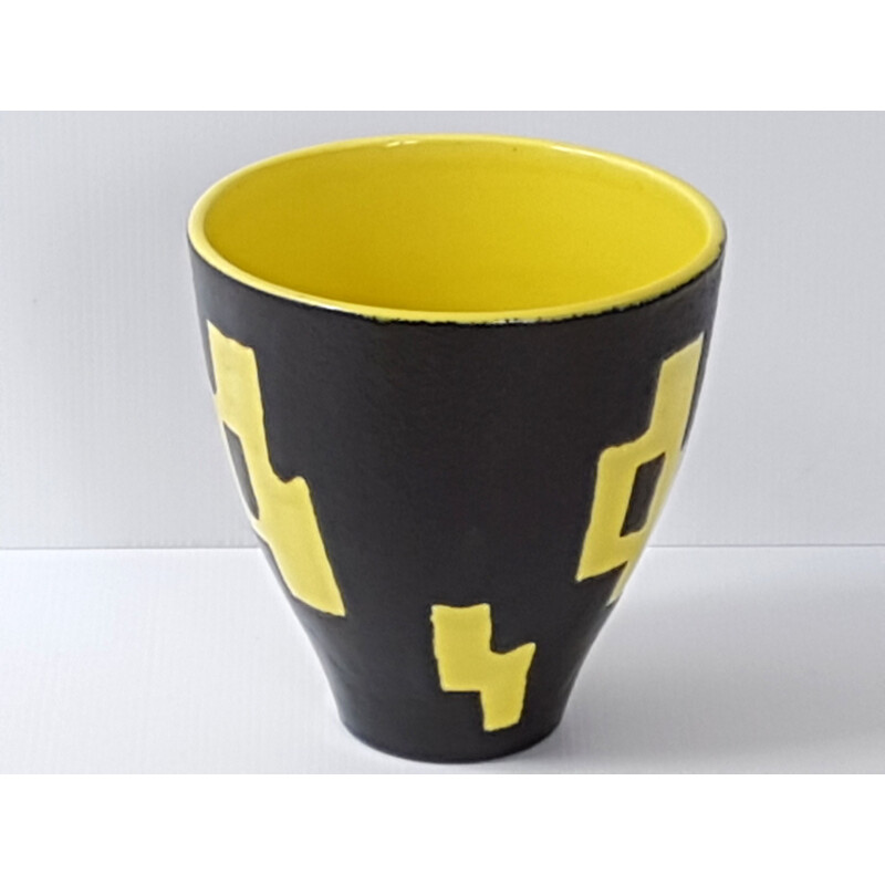 Yellow and black ceramic vase by Elchinger