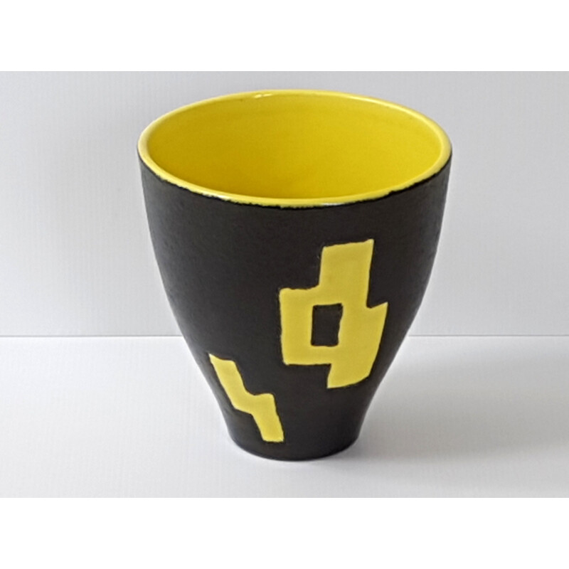 Yellow and black ceramic vase by Elchinger