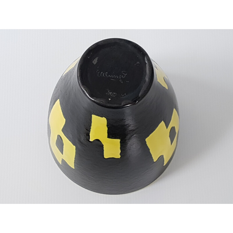 Yellow and black ceramic vase by Elchinger