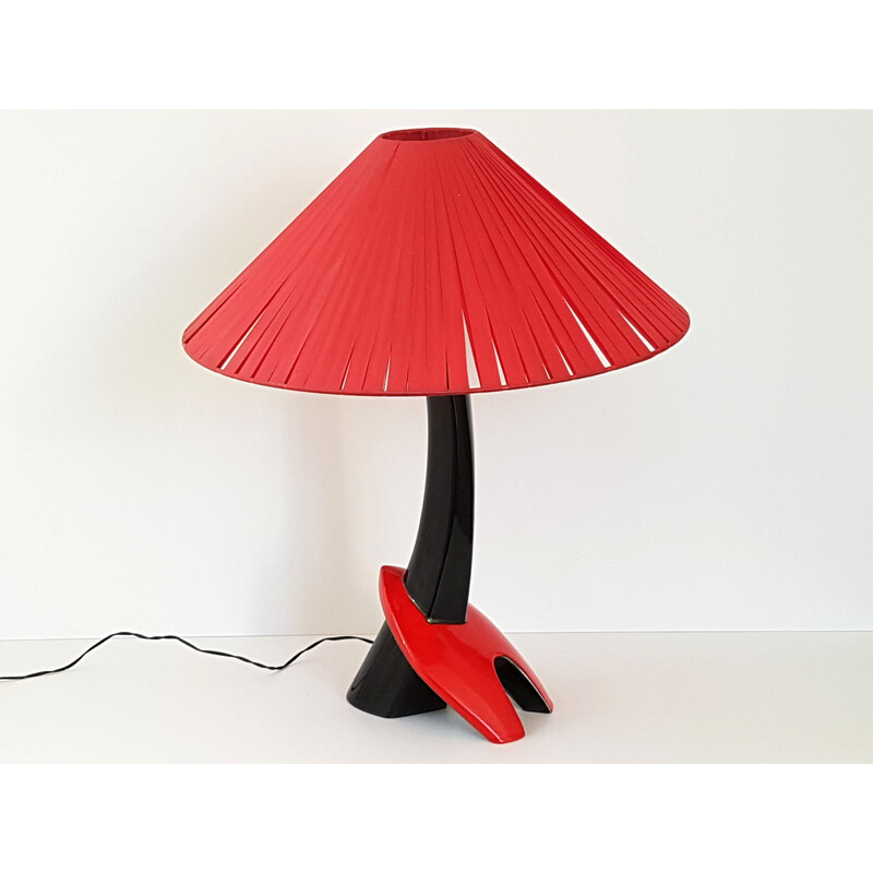 Lampe rouge et noire vintage en céramique