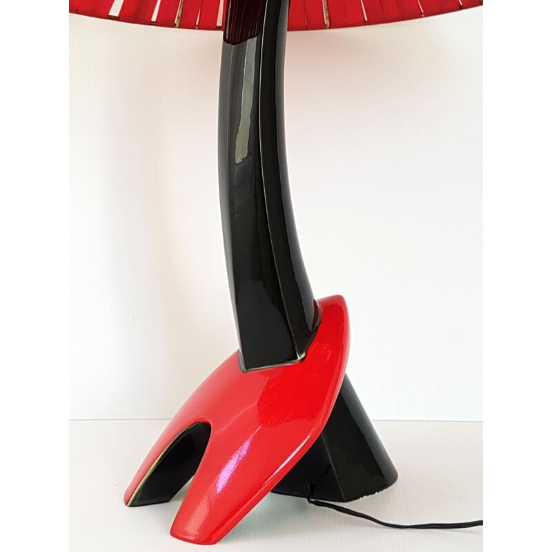 Lampe rouge et noire vintage en céramique