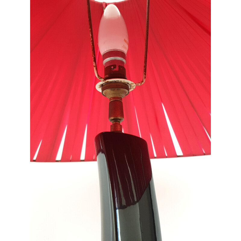 Lampe rouge et noire vintage en céramique