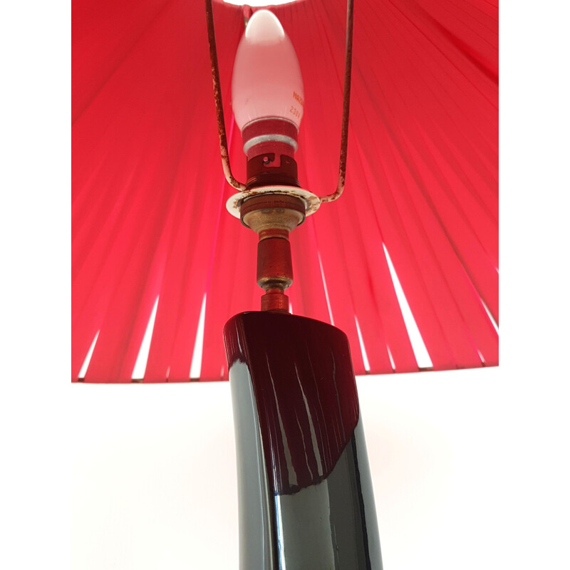 Vintage rode en zwarte keramische lamp