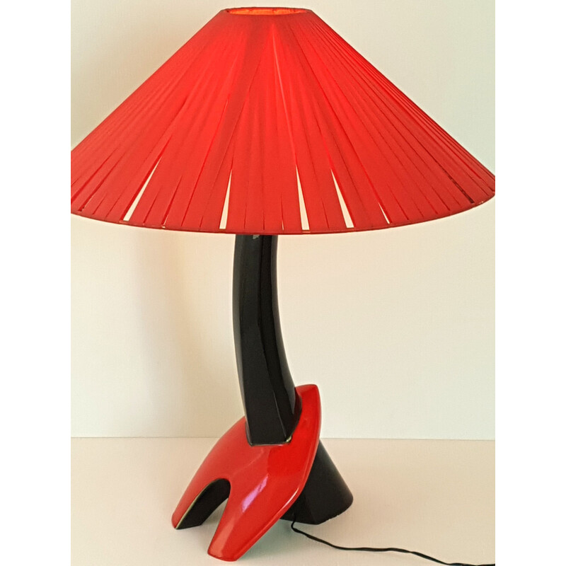 Lampe rouge et noire vintage en céramique