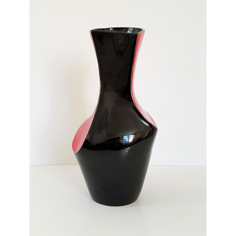 Vase rouge et noir vintage en céramique