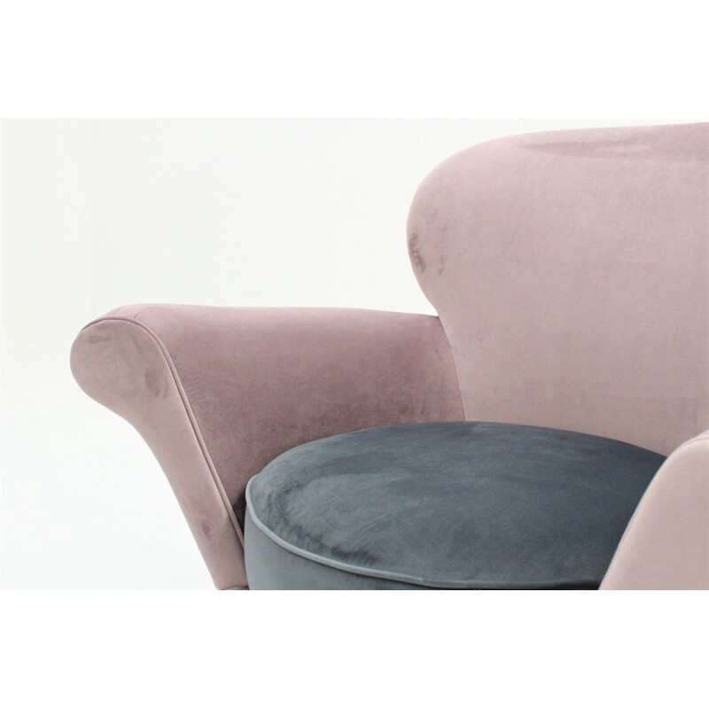 Set of 2 vintage italian armchairs in 2-toned velvet
