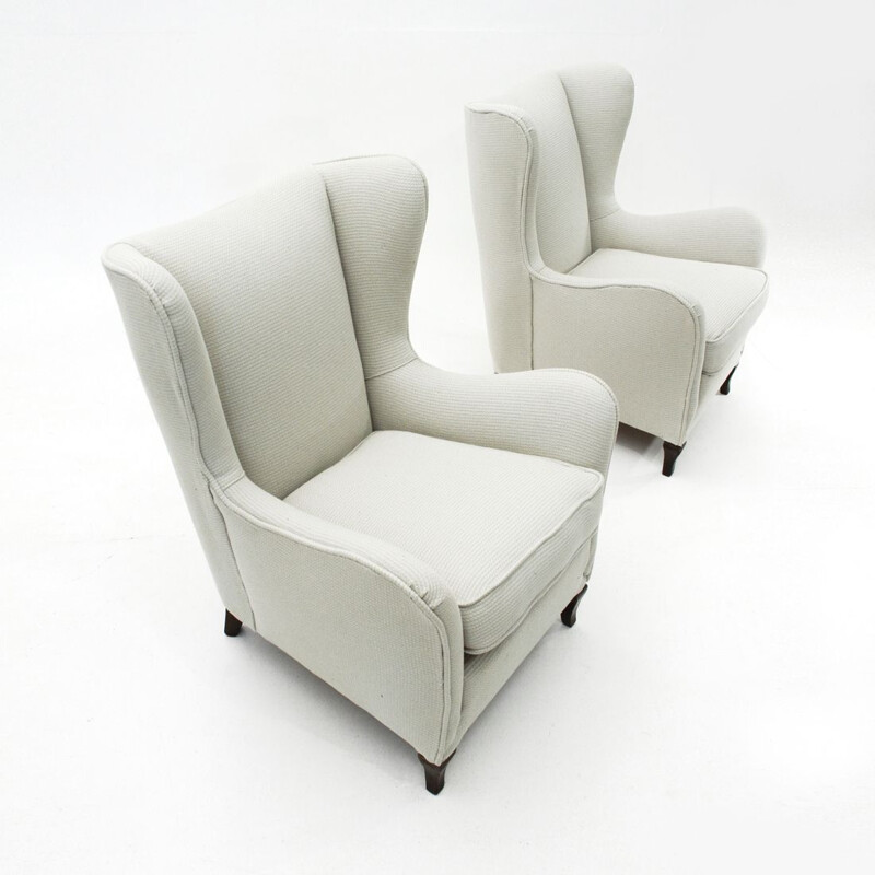 Set of 2 vintage Italian armchair in white fabric
