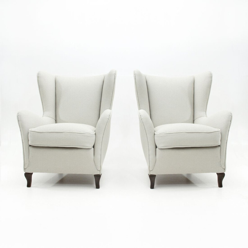 Set of 2 vintage Italian armchair in white fabric