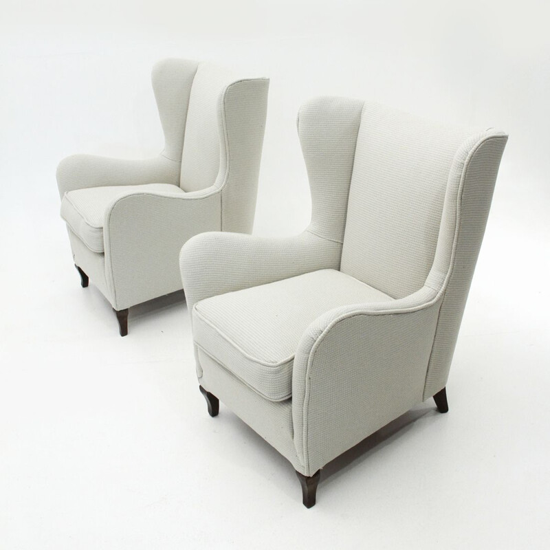 Suite de 2 fauteuils vintage italiens en tissu blanc