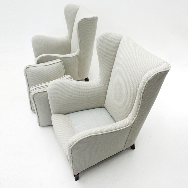 Set of 2 vintage Italian armchair in white fabric