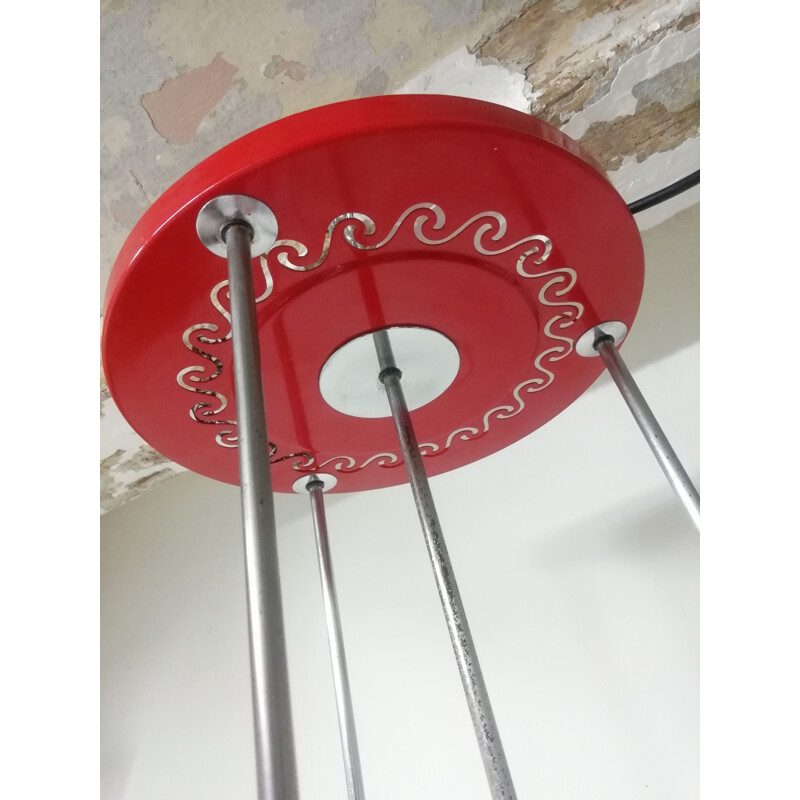 Vintage red ceiling lamp in chromed metal