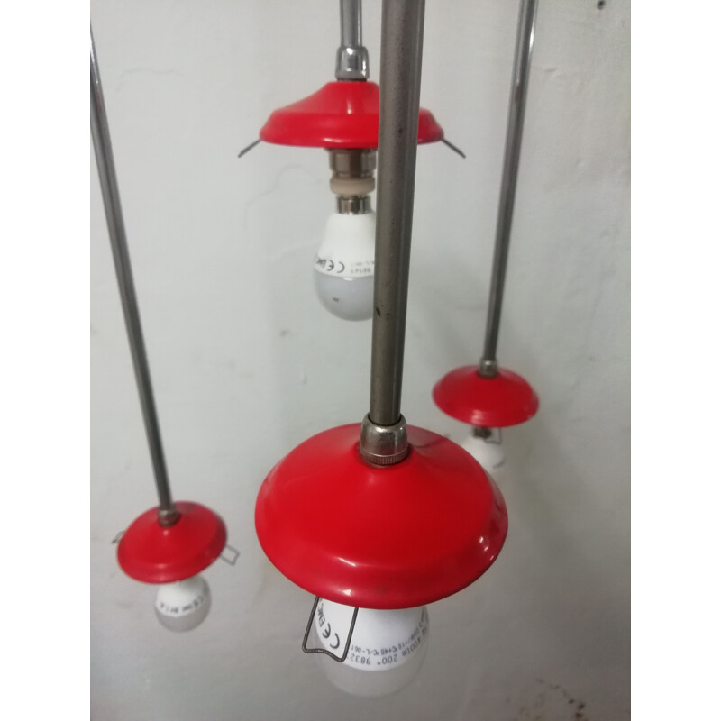 Vintage red ceiling lamp in chromed metal