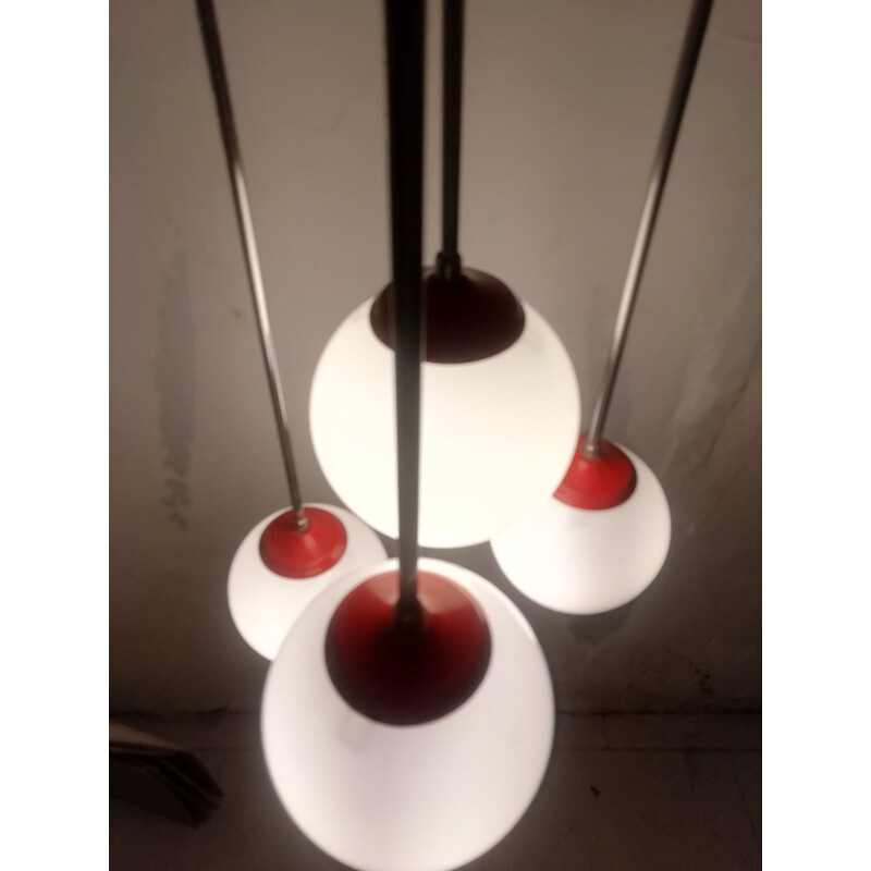 Vintage red ceiling lamp in chromed metal