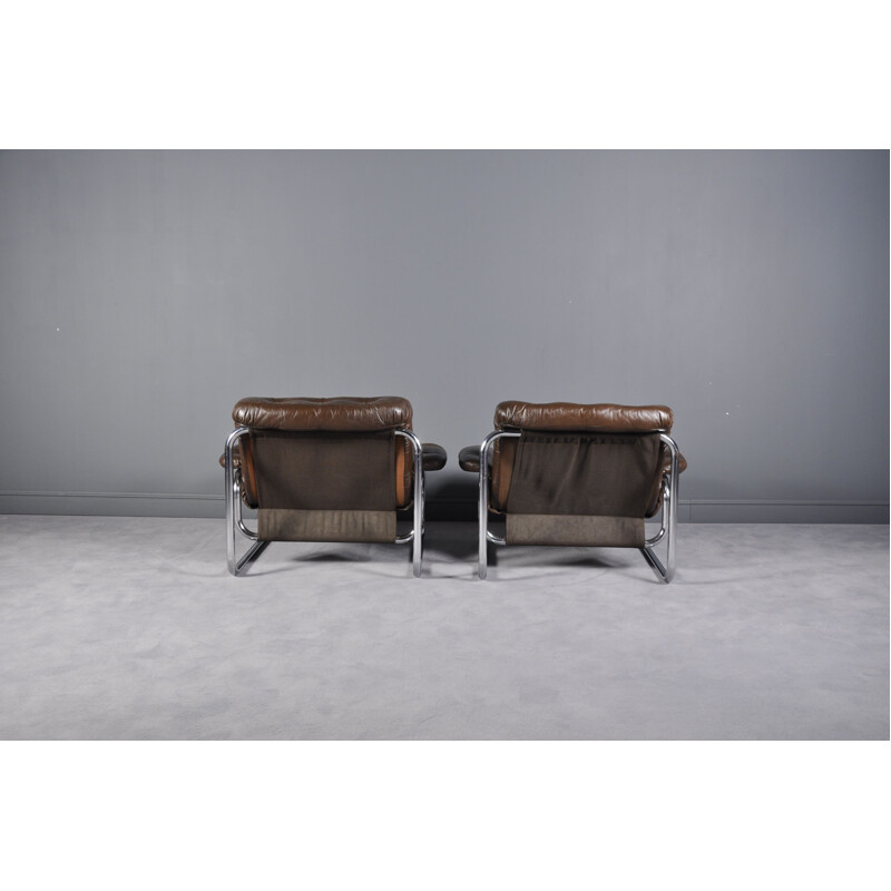 Set of 2 vintage leather lounge chairs by Johan Bertil Häggström for Ikea