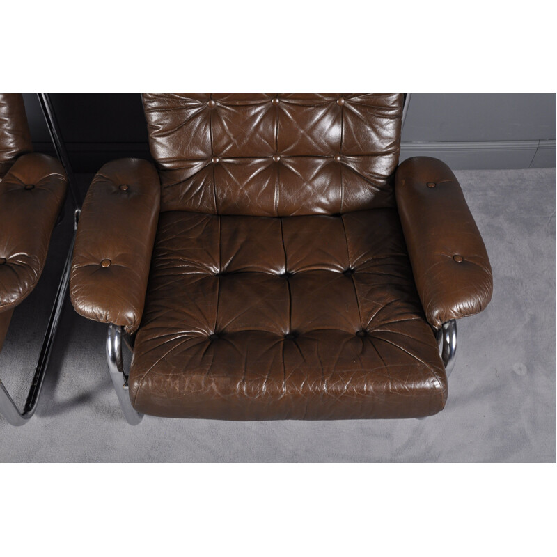 Suite de 2 fauteuils vintage en cuir par Johan Bertil Häggström pour Ikea