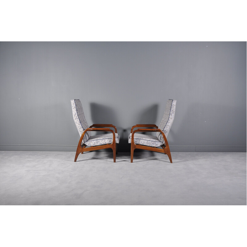 Set of 2 vintage Scandinavian high back lounge chairs in teak