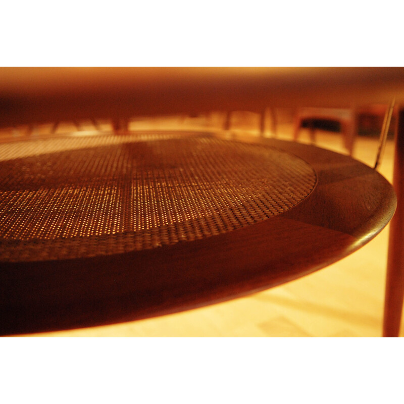 Round coffee table in teak, rattan and brass, Peter HVIDT & Orla MOLGAARD-NIELSEN - 1956