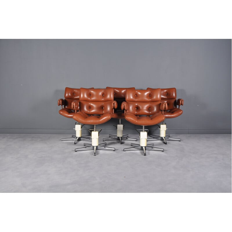 Set of 5 vintage french adjustable swivel chairs