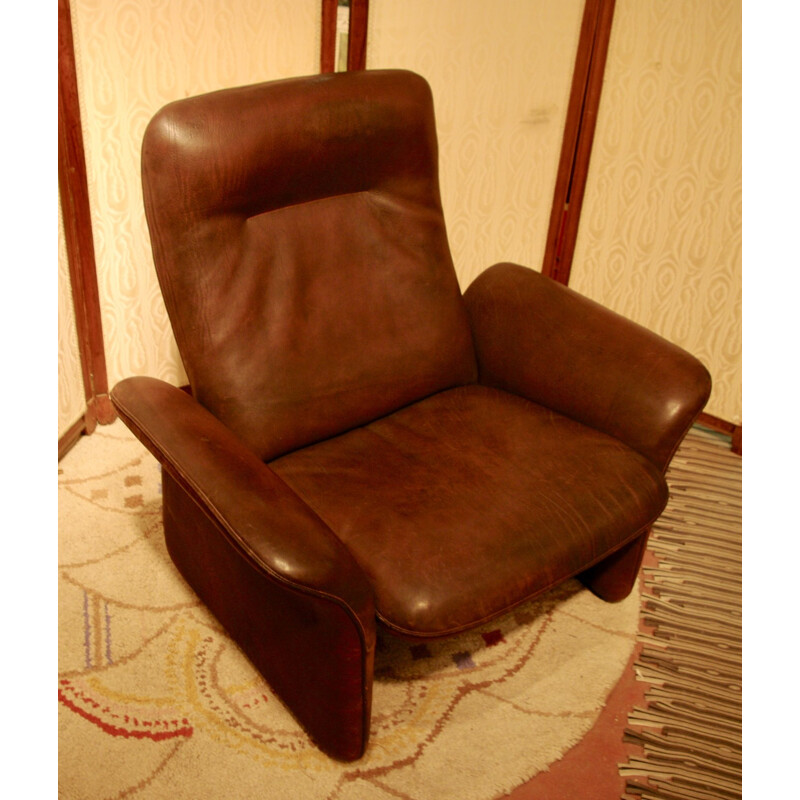 Vintage brown leather armchair by De Sede