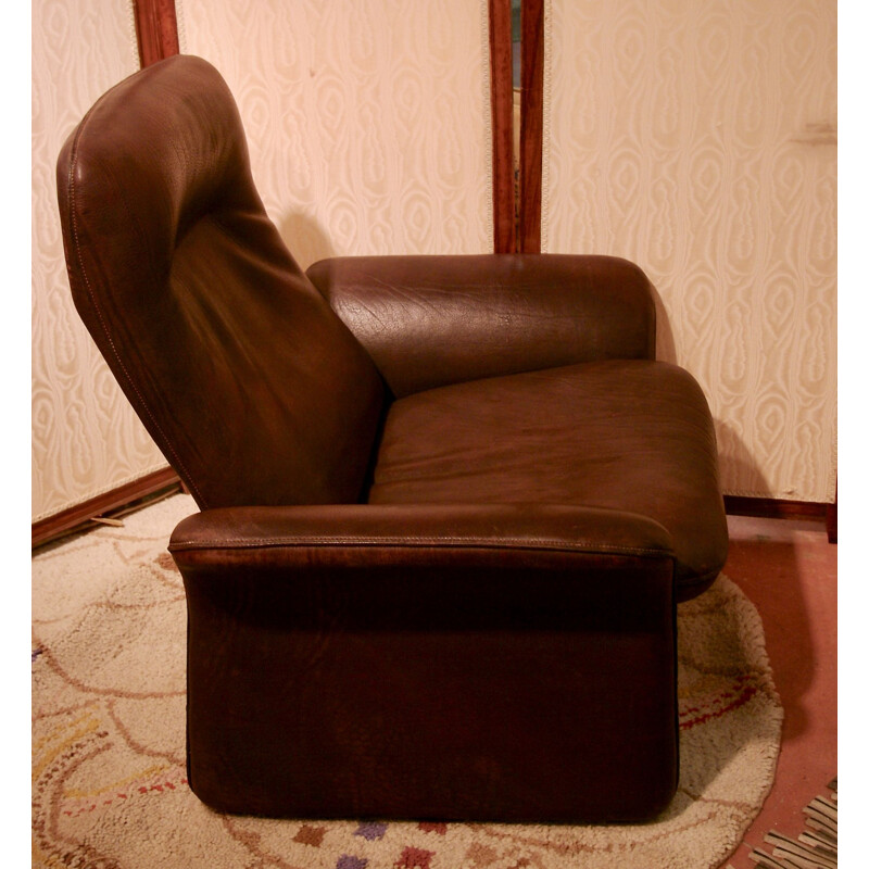 Vintage brown leather armchair by De Sede