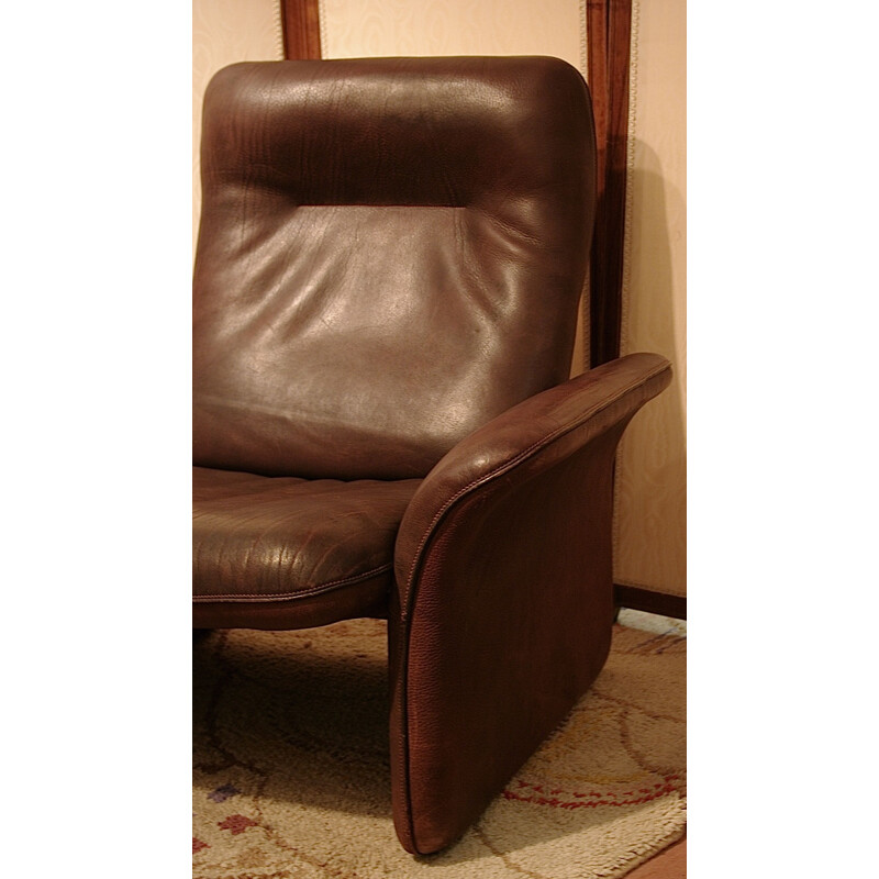 Vintage brown leather armchair by De Sede