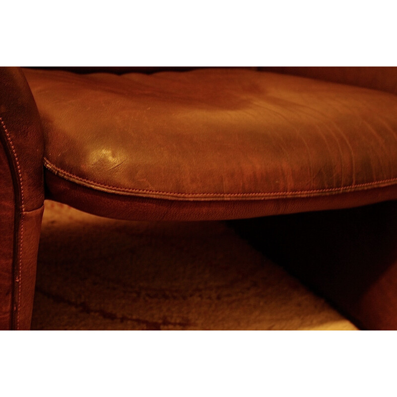 Vintage brown leather armchair by De Sede