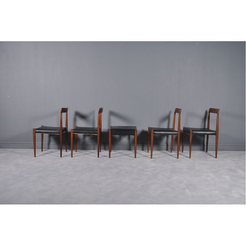 Set of 4 vintage rosewood dining chairs with stool by Lübke