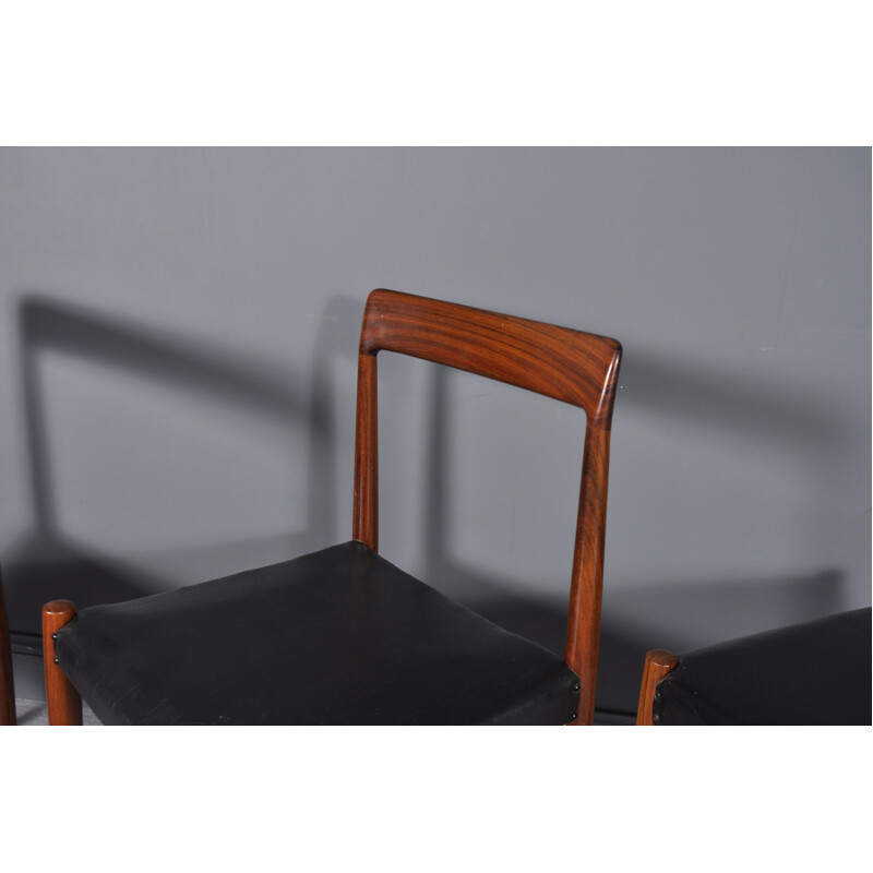 Suite de 4 chaises et tabouret vintage en palissandre par Lübke