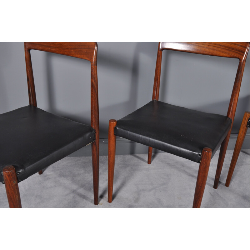 Set of 4 vintage rosewood dining chairs with stool by Lübke