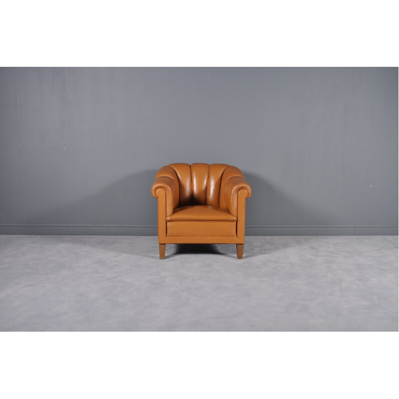 Vintage oversize Italian cognac leather club chair