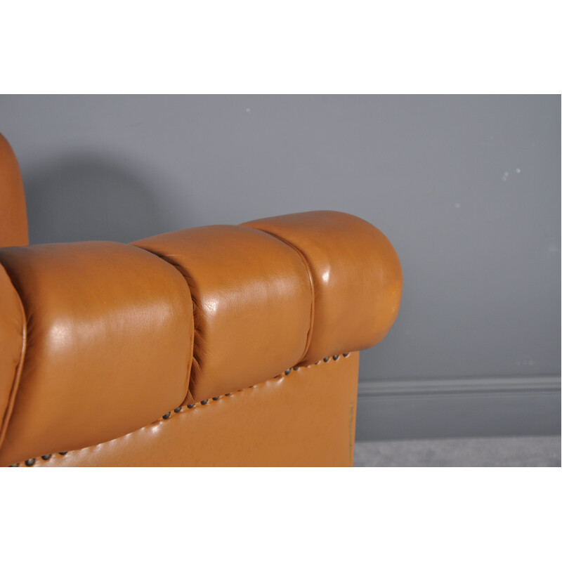 Vintage oversize Italian cognac leather club chair