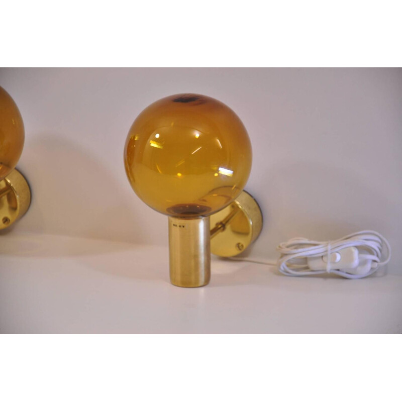 Pair of wall lamp in glass and brass, Hans Agne JAKOBSSON - 1950s