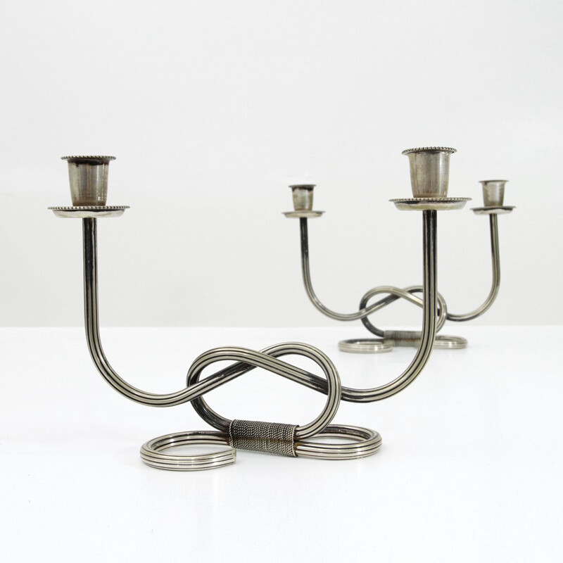 Set of 2 vintage Italian silver candlestick