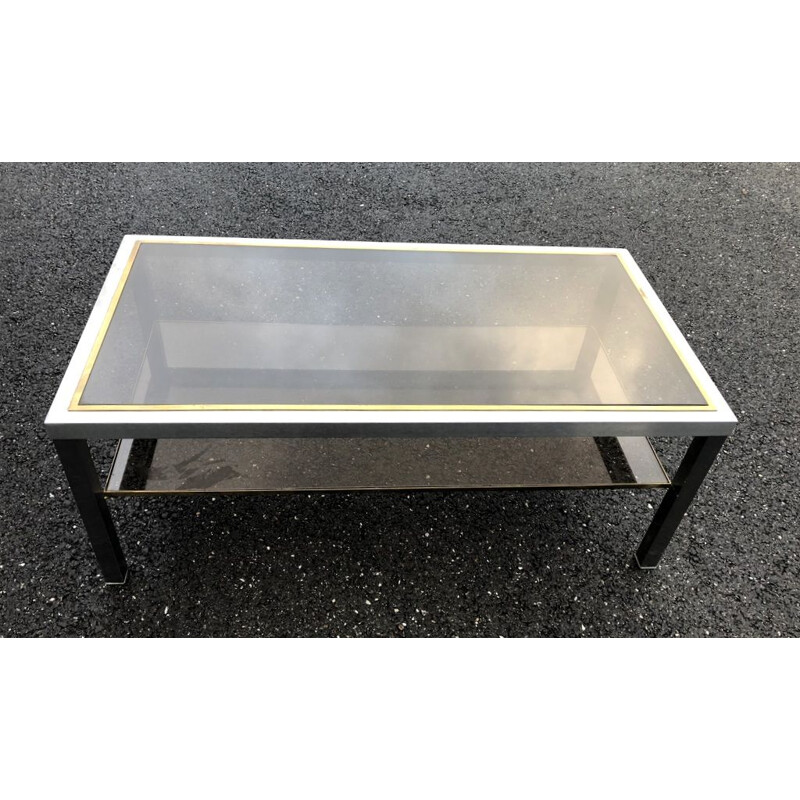 Vintage coffee table in brass and steel by Maison Jansen