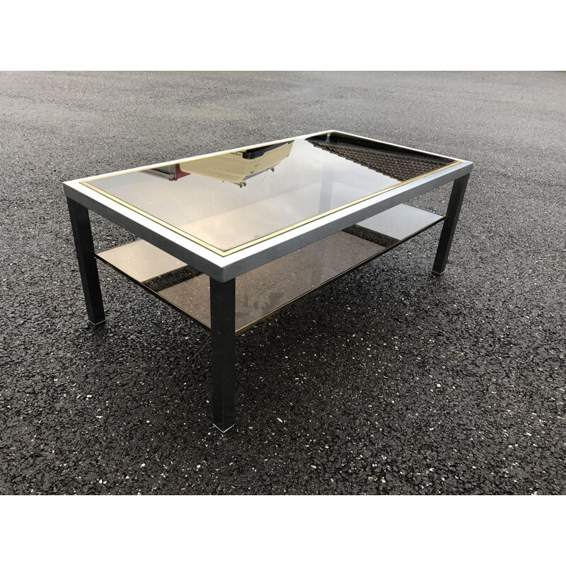 Vintage coffee table in brass and steel by Maison Jansen